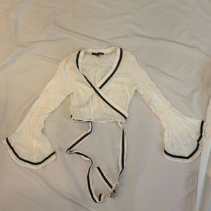 Forever 21 White Wrap Blouse with Black Trim